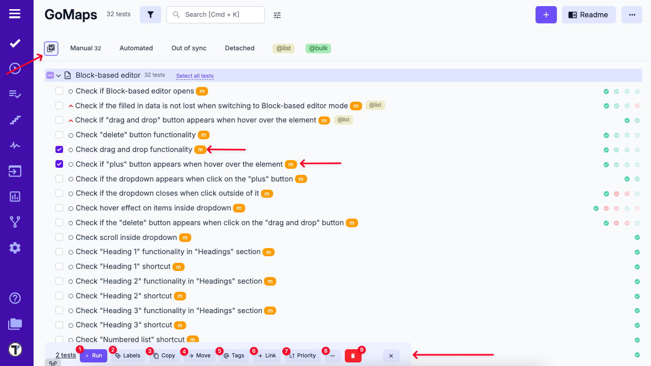 Testomat.io - Multiselection options