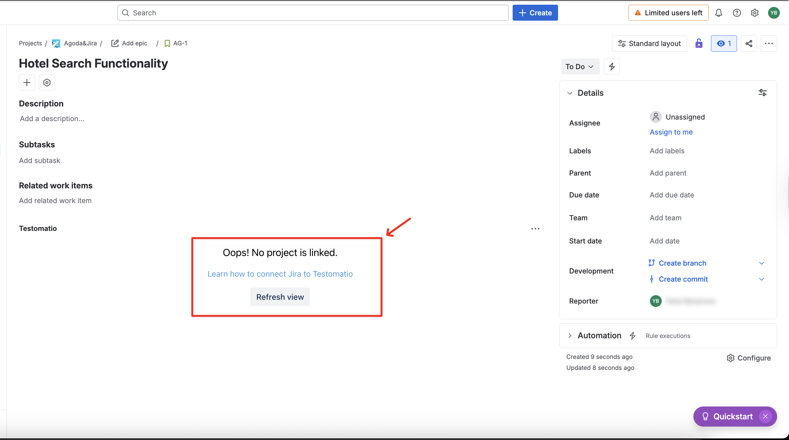 No linked connection with Jira