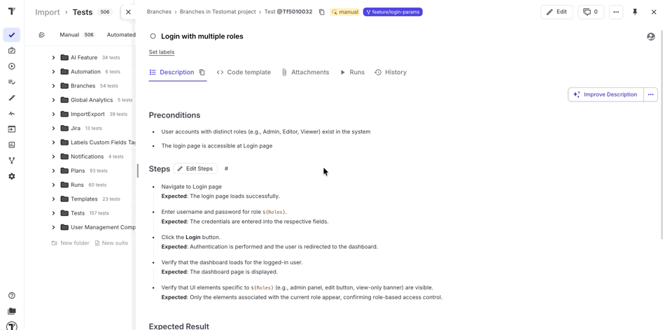 Test with Parameters Created in a Branch