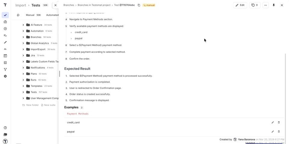 Test Created in Main, Parameters Modified in a Branch